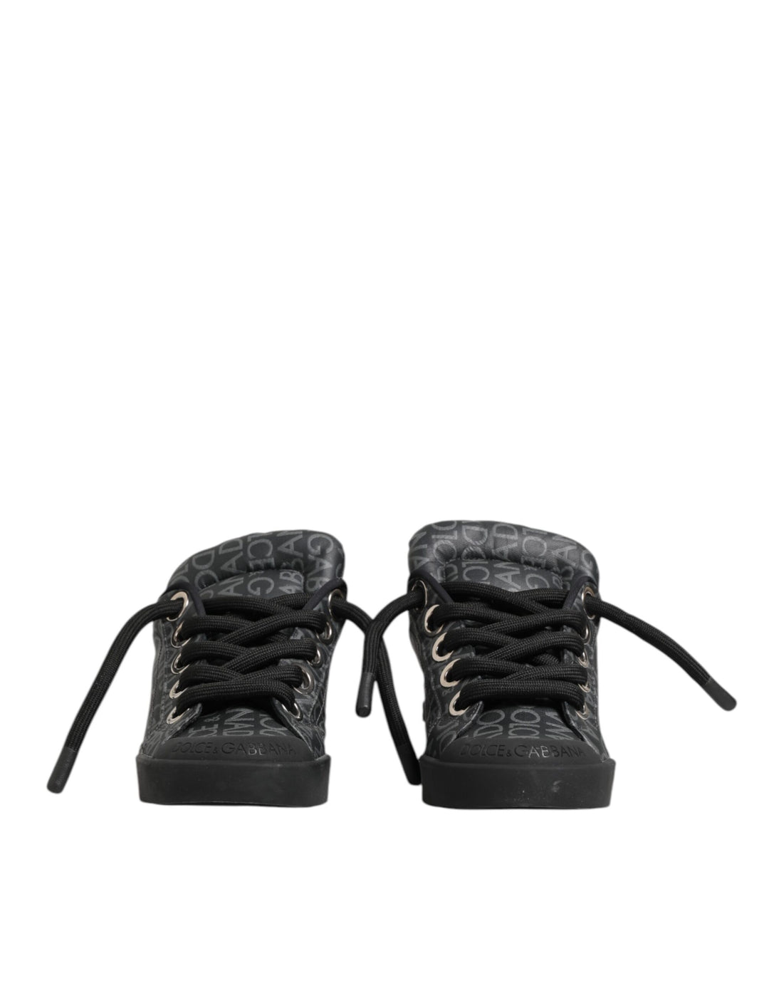Dolce & Gabbana Black Cotton Denim Logo Low Top Sneakers  Shoes