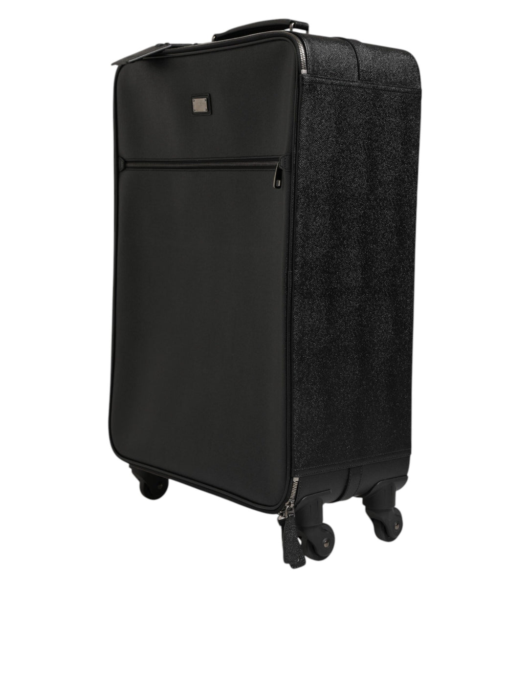 Dolce & Gabbana Gray Leather Logo Plaque Trolley Travel Wheel Men Suitcase Bag