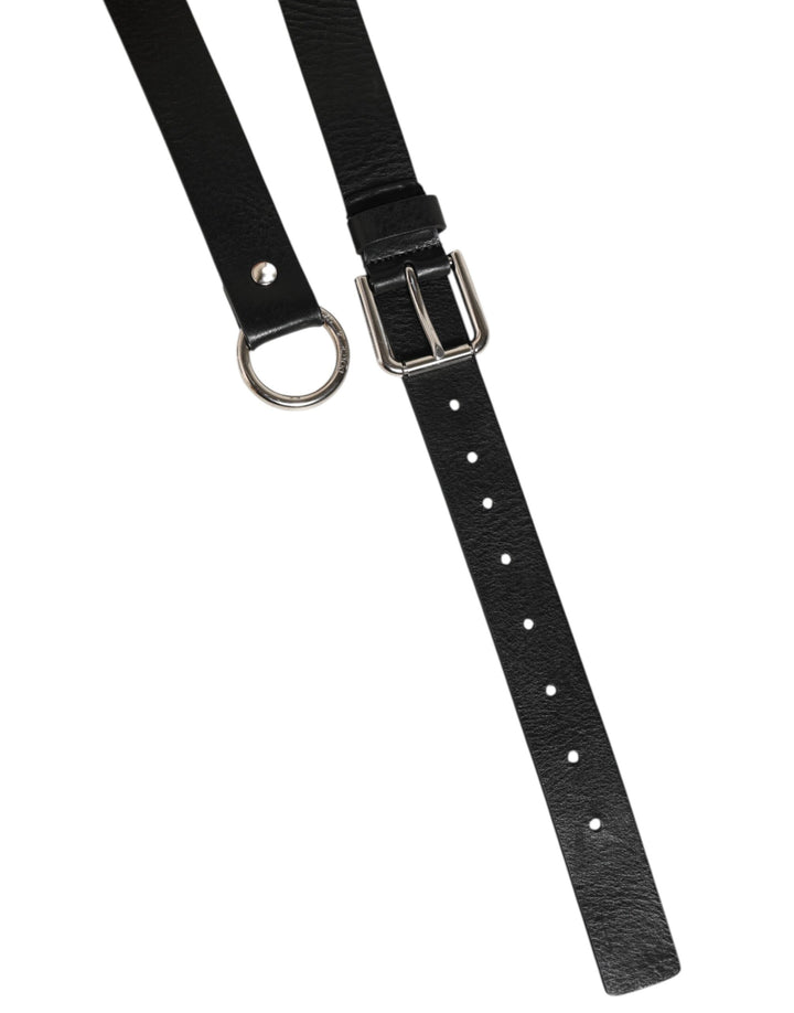Dolce & Gabbana Black Leather Classic Metal Logo Buckle Belt