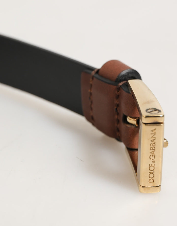 Dolce & Gabbana Brown Classic Gold Metal Logo Buckle Men Belt