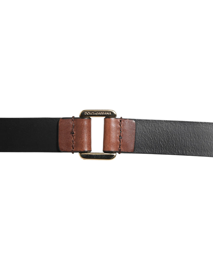 Dolce & Gabbana Brown Classic Gold Metal Logo Buckle Men Belt