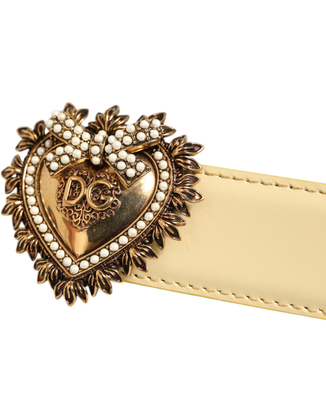 Dolce & Gabbana Light Yellow DEVOTION Heart DG Buckle Belt
