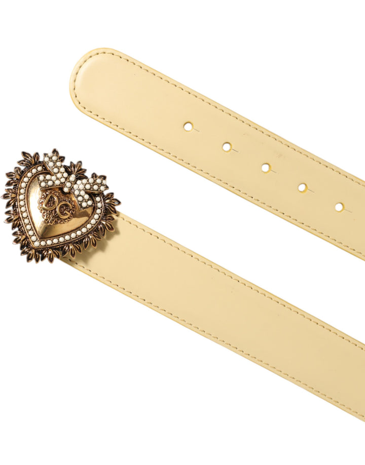 Dolce & Gabbana Light Yellow DEVOTION Heart DG Buckle Belt