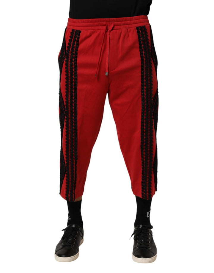 Dolce &amp; Gabbana Red Embroidered Casual Cropped Trouser Pants by Dolce &amp; Gabbana outlet now on sale