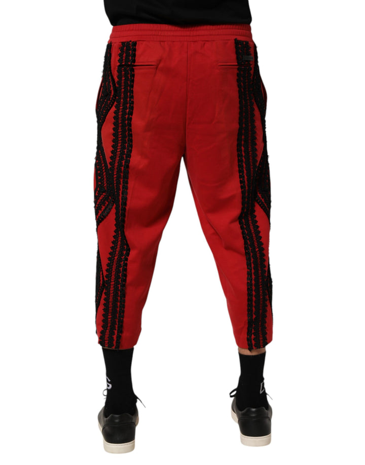 Dolce &amp; Gabbana Red Embroidered Casual Cropped Trouser Pants by Dolce &amp; Gabbana outlet now on sale