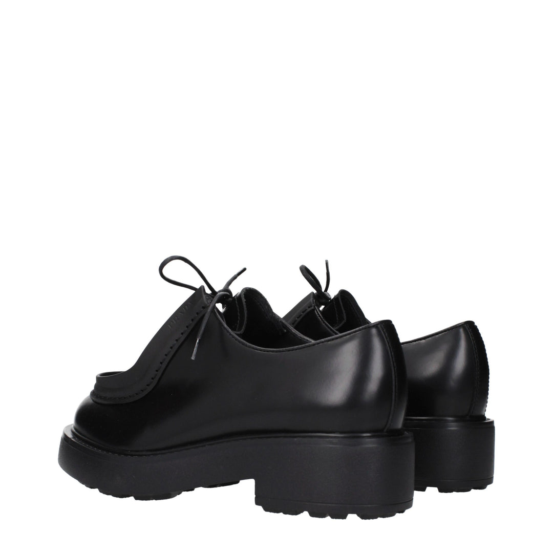 Prada Black Leather Oxfords And Derbies