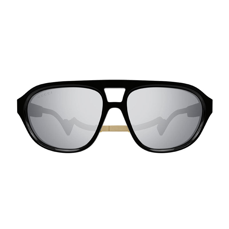 Gucci Sunglasses Aviator Full Rim, Black Frame and Silver Mirror Lens GG1239S002