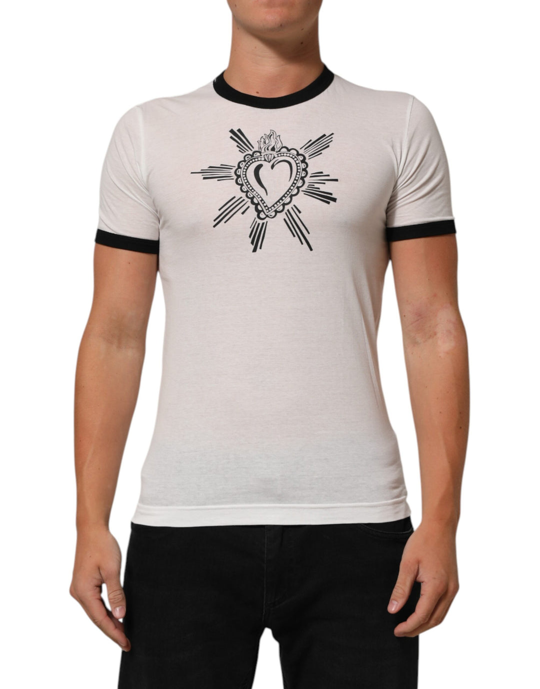 Dolce &amp; Gabbana Sample Sale Dolce &amp; Gabbana White Sacred Heart Cotton Crew Neck T-shirt - | Designer outlet