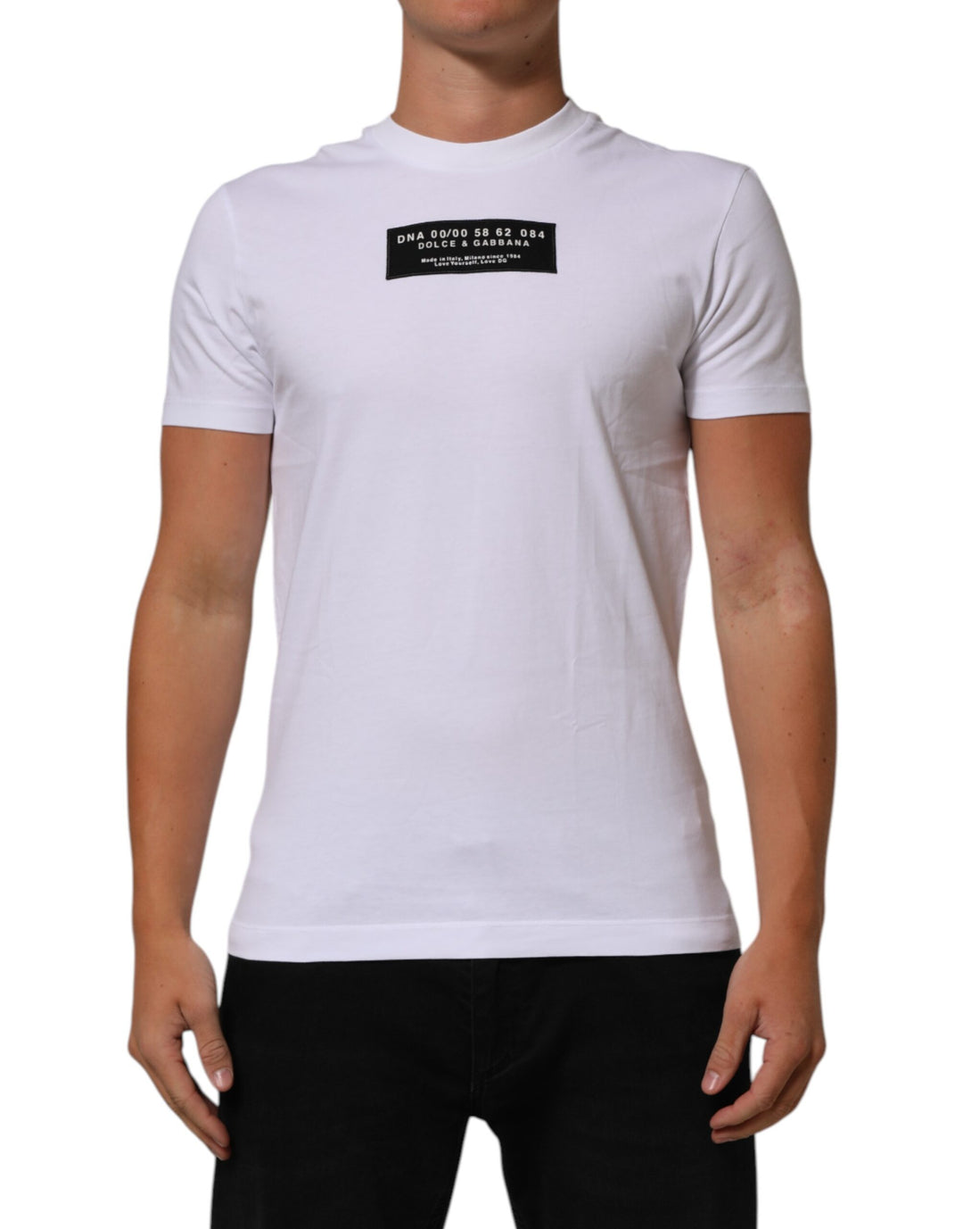Dolce &amp; Gabbana Sample Sale Dolce &amp; Gabbana White Cotton Logo Print Crew Neck Men T-shirt - | Designer outlet