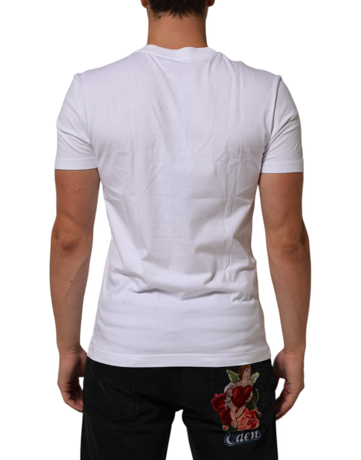 Dolce &amp; Gabbana White Cotton Logo Print Crew Neck Men T-shirt by Dolce &amp; Gabbana outlet now on sale