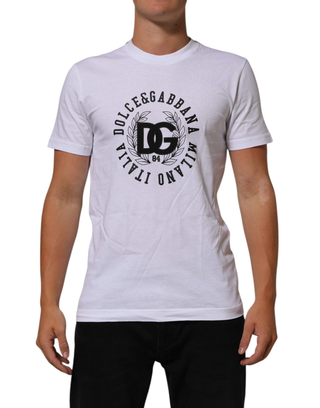 Dolce &amp; Gabbana White Cotton Logo Print Crew Neck T-shirt by Dolce &amp; Gabbana outlet now on sale