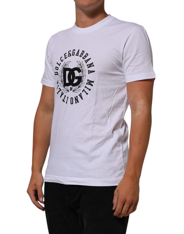 Dolce &amp; Gabbana White Cotton Logo Print Crew Neck T-shirt by Dolce &amp; Gabbana outlet now on sale