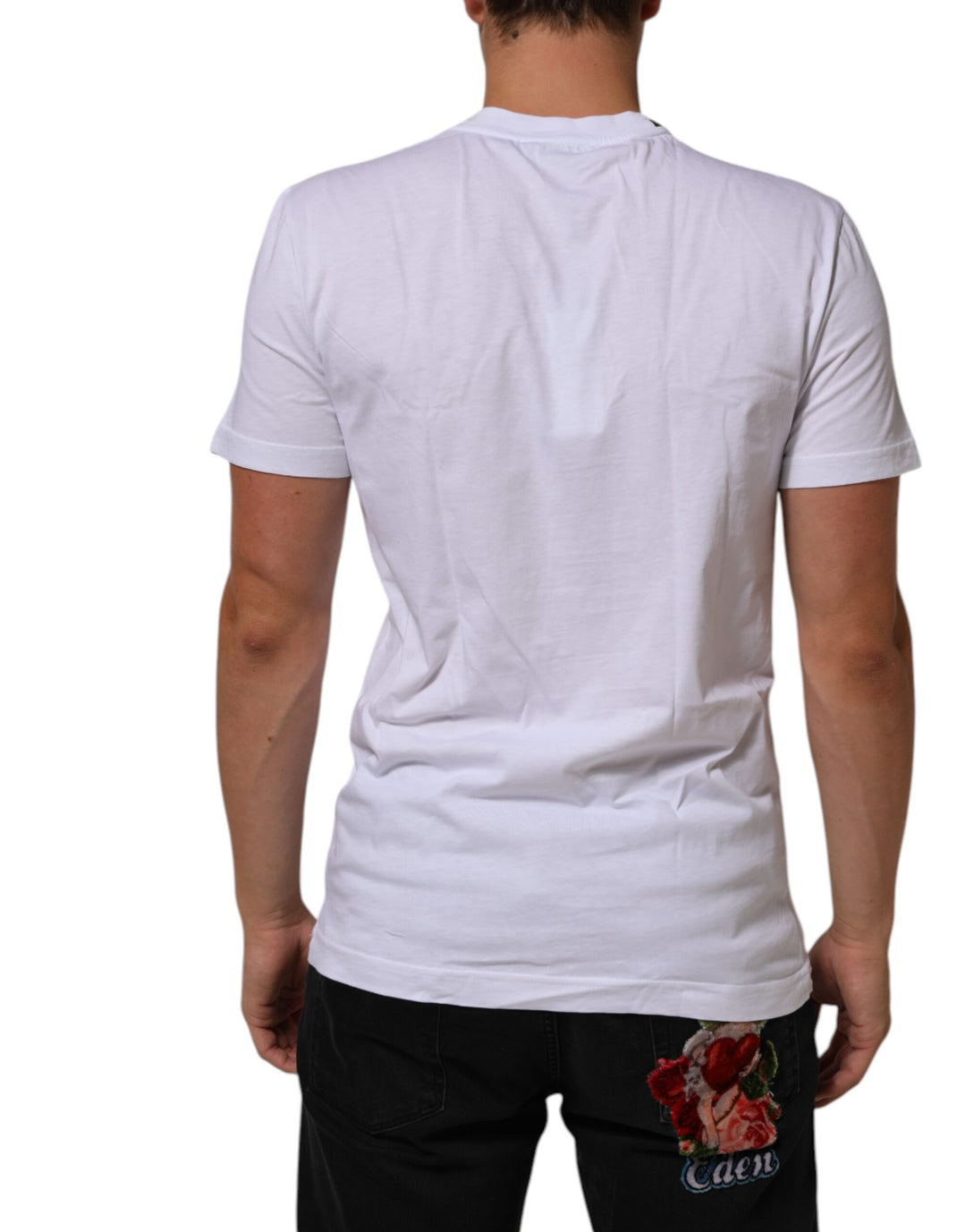 Dolce &amp; Gabbana White Cotton Logo Print Crew Neck T-shirt by Dolce &amp; Gabbana outlet now on sale