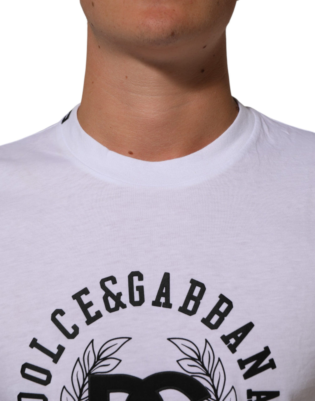Dolce &amp; Gabbana White Cotton Logo Print Crew Neck T-shirt by Dolce &amp; Gabbana outlet now on sale
