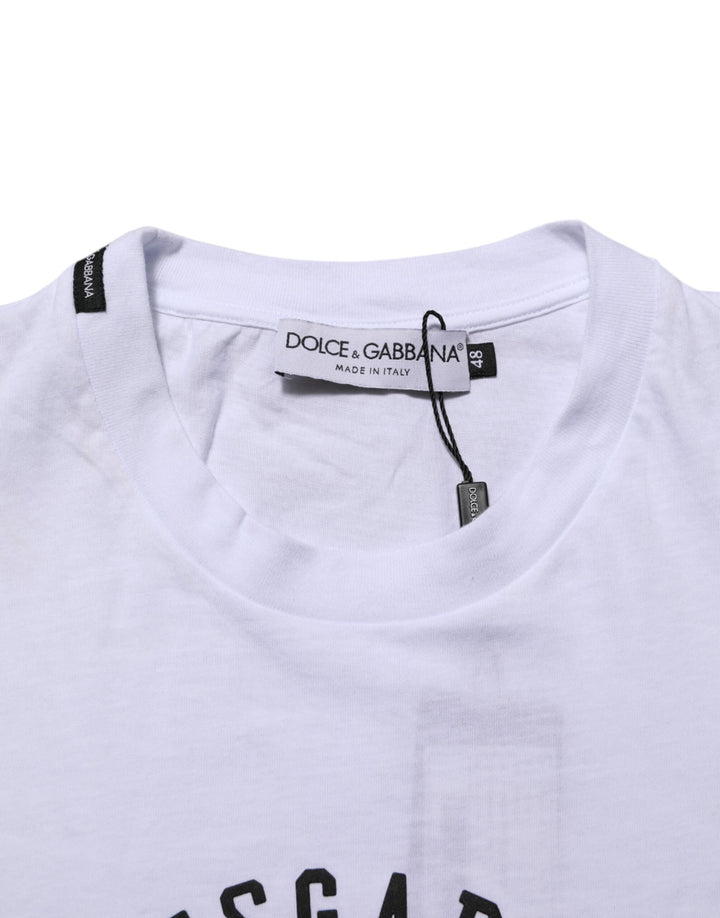 Dolce &amp; Gabbana White Cotton Logo Print Crew Neck T-shirt by Dolce &amp; Gabbana outlet now on sale