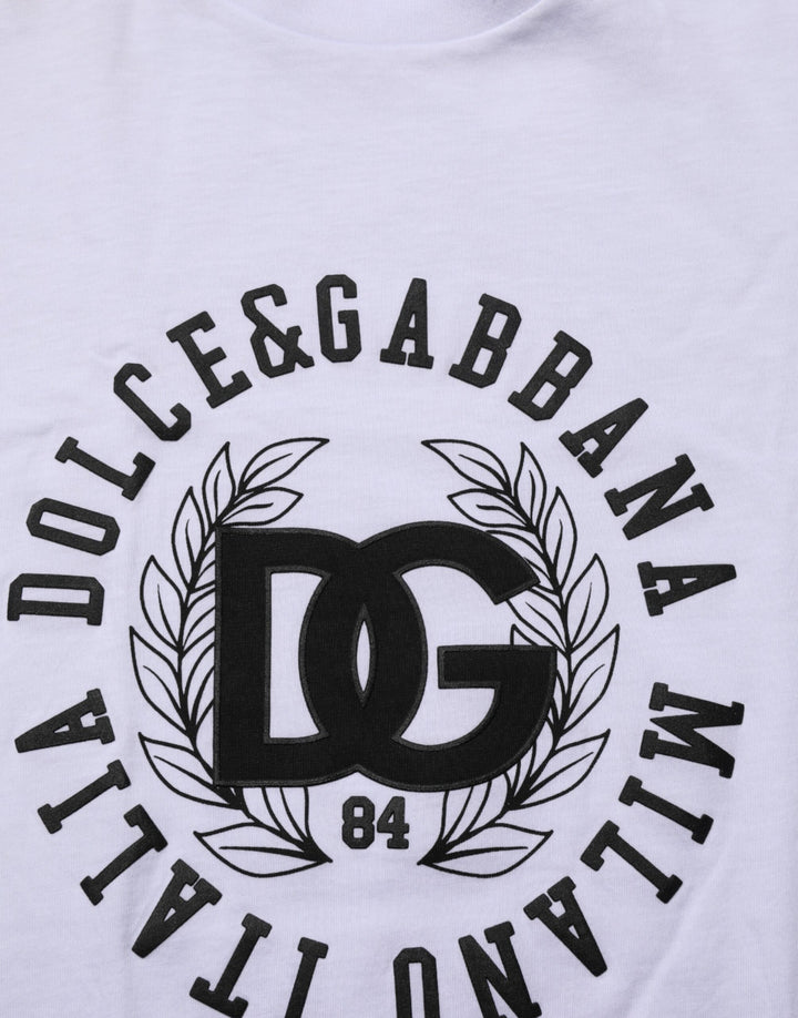 Dolce &amp; Gabbana White Cotton Logo Print Crew Neck T-shirt by Dolce &amp; Gabbana outlet now on sale