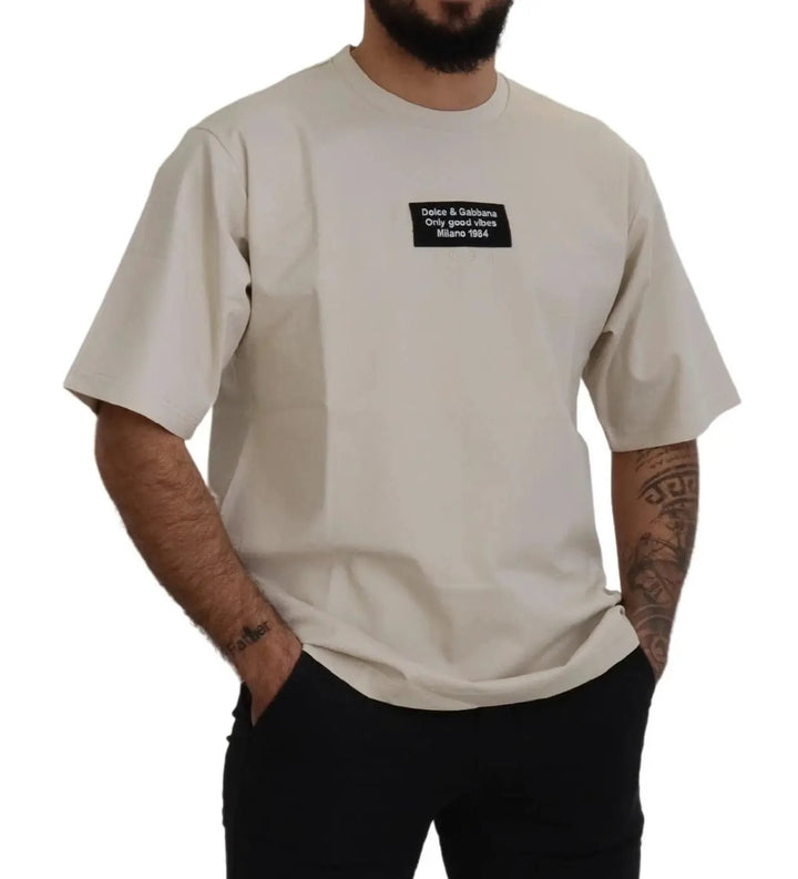 Dolce &amp; Gabbana Sample Sale | Dolce &amp; Gabbana Ivory Cotton Ivory Printed Crewneck - | Designer outlet
