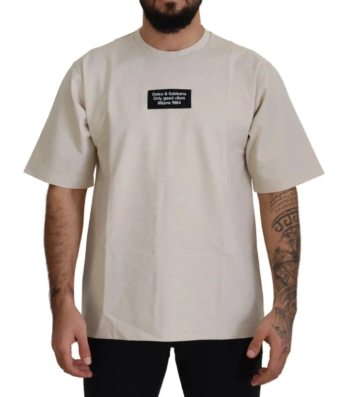 Dolce &amp; Gabbana Sample Sale | Dolce &amp; Gabbana Ivory Cotton Ivory Printed Crewneck - | Designer outlet