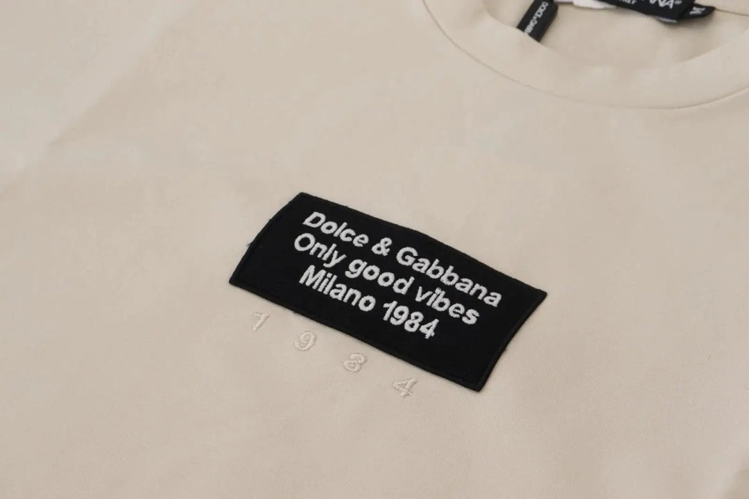 Dolce &amp; Gabbana Sample Sale | Dolce &amp; Gabbana Ivory Cotton Ivory Printed Crewneck - | Designer outlet