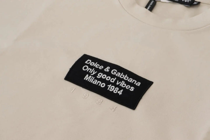 Dolce &amp; Gabbana Sample Sale | Dolce &amp; Gabbana Ivory Cotton Ivory Printed Crewneck - | Designer outlet