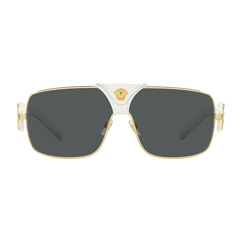Versace Sunglasses Rectangle Full Rim, Gold/White Frame and Grey Lens VE2207Q134187