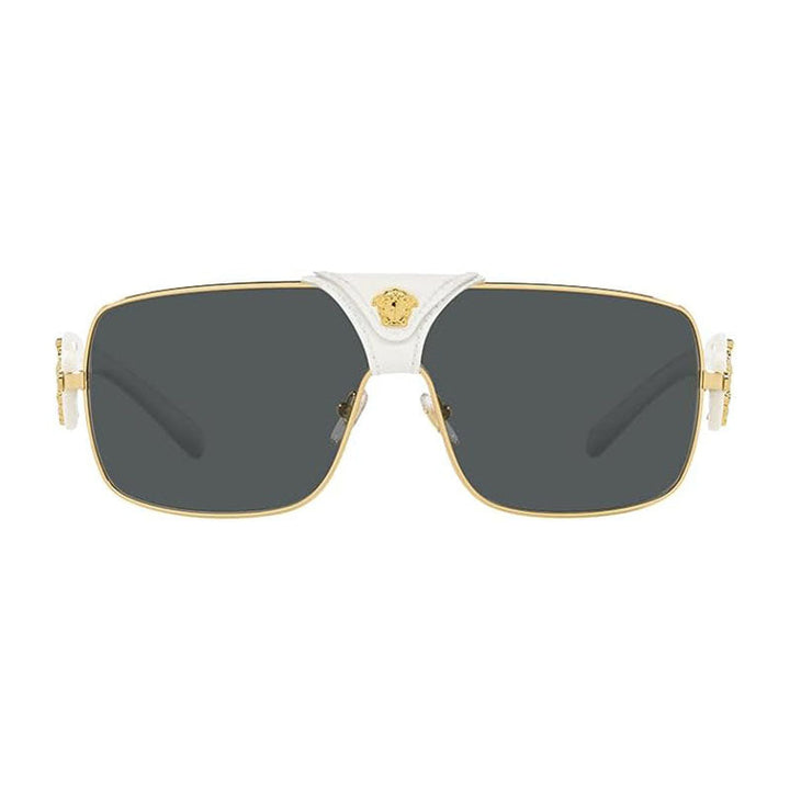 Versace Sunglasses Rectangle Full Rim, Gold/White Frame and Grey Lens VE2207Q134187