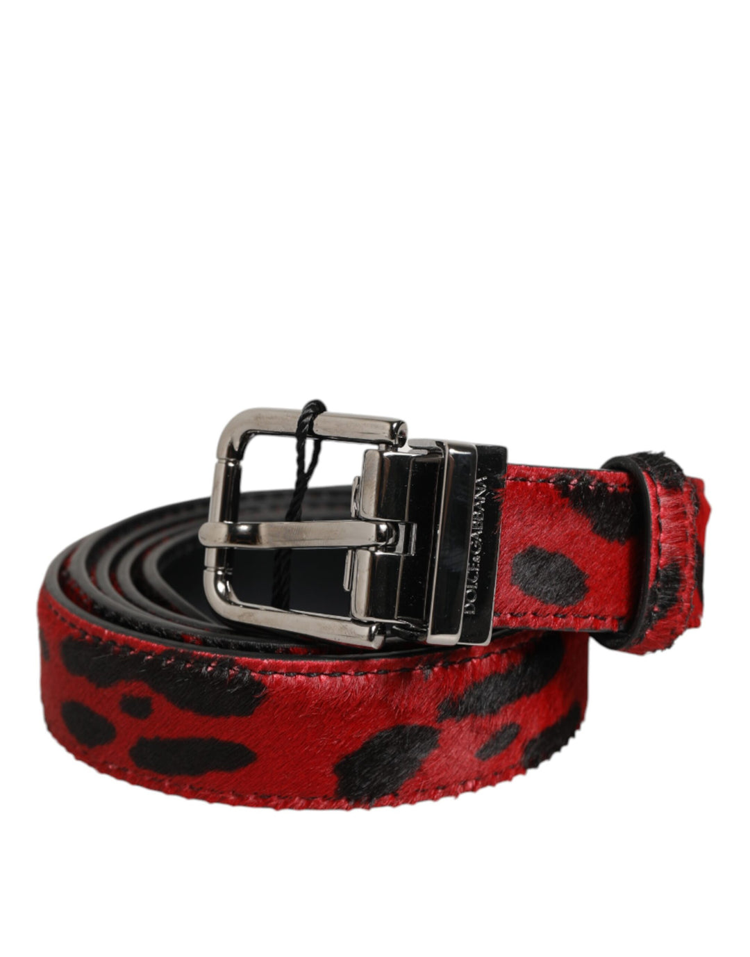 Dolce &amp; Gabbana Sample Sale Dolce &amp; Gabbana Red Black Pony Leather Metal Buckle Men Belt - | Designer outlet