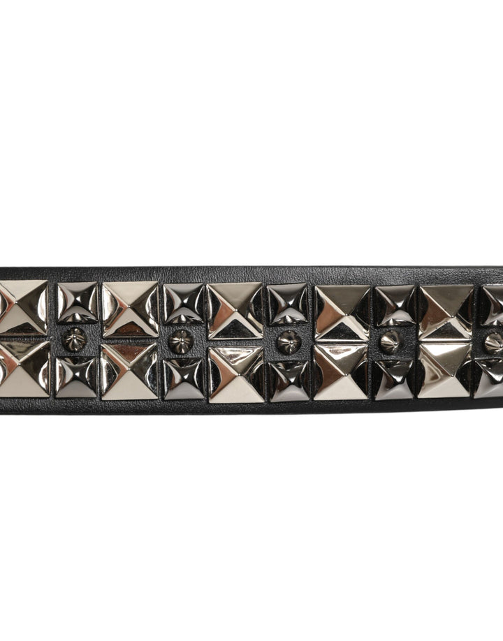 Dolce &amp; Gabbana Sample Sale Dolce &amp; Gabbana Black Calf Leather Studded Silver Buckle Belt - | Designer outlet