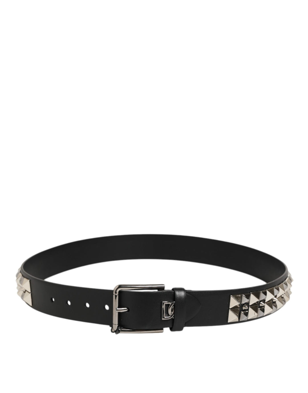 Dolce &amp; Gabbana Sample Sale Dolce &amp; Gabbana Black Calf Leather Studded Silver Buckle Belt - | Designer outlet