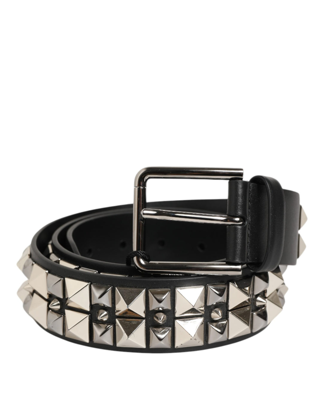Dolce &amp; Gabbana Sample Sale Dolce &amp; Gabbana Black Calf Leather Studded Silver Buckle Belt - | Designer outlet