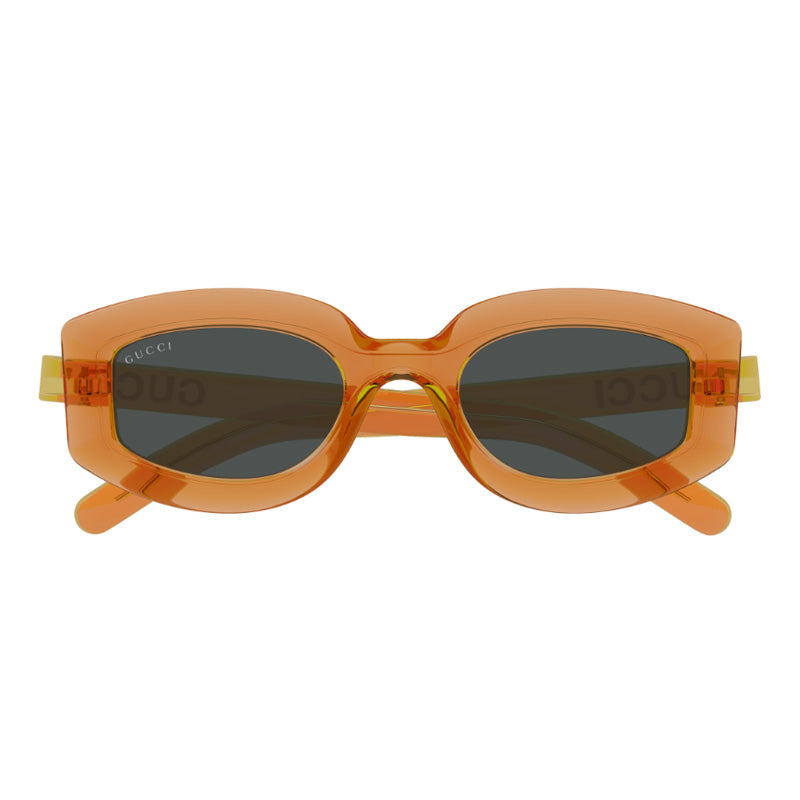 Gucci Geometric Full Rim, with a Transparent Vivid Orange frame and Smoke lens.