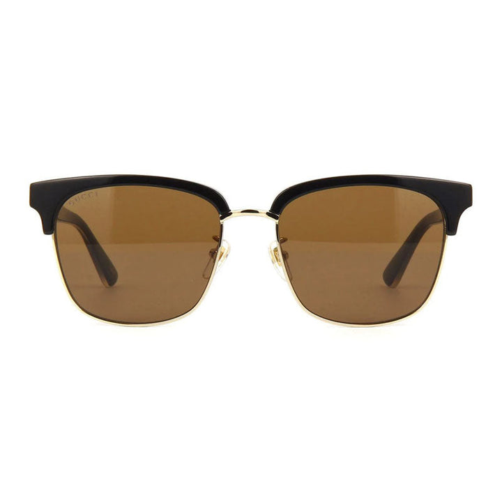 Gucci Sunglasses Square Full Rim, Black/Gold Frame and Brown Lens GG0382S002