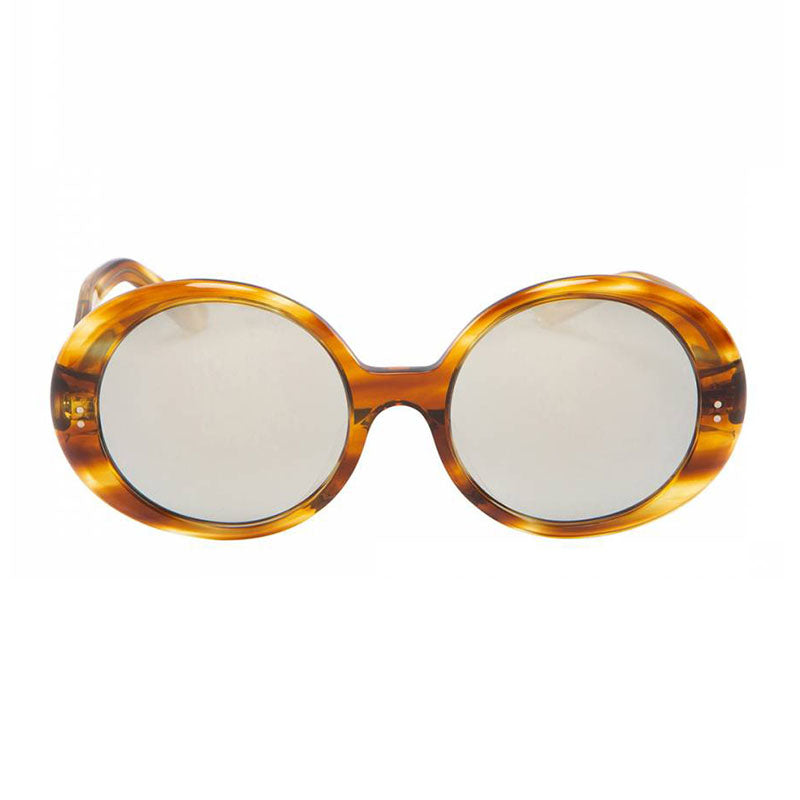 Celine Sunglasses Oval Full Rim, Shiny Havana Frame and Silver Mirror Lens CL40065F56C