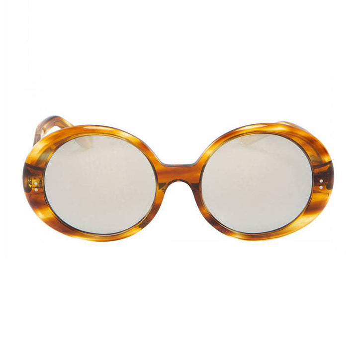 Celine Sunglasses Oval Full Rim, Shiny Havana Frame and Silver Mirror Lens CL40065F56C