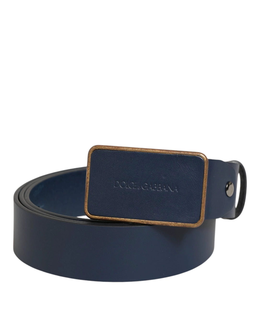 Dolce &amp; Gabbana Blue Leather Classic Metal Logo Buckle Belt