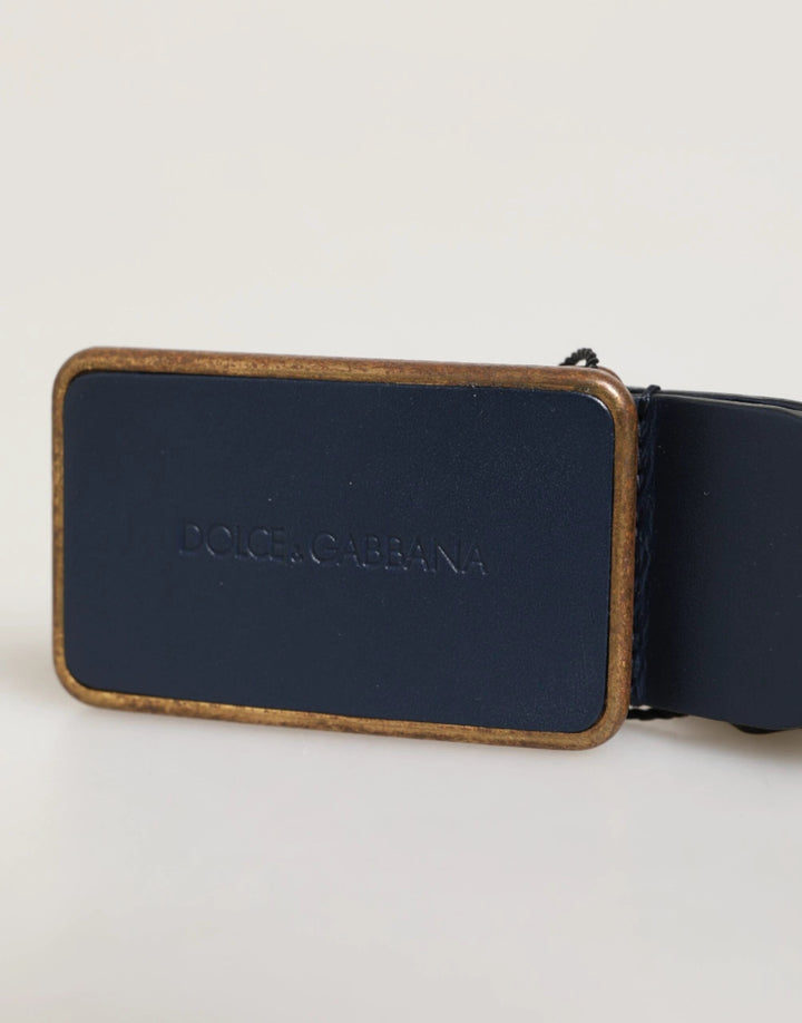 Dolce &amp; Gabbana Blue Leather Classic Metal Logo Buckle Belt