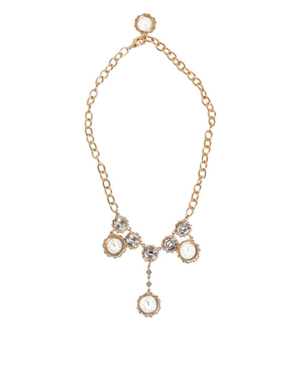 Dolce & Gabbana Gold Crystal Clock Pendant Statement Jewelry Necklace by Dolce & Gabbana outlet now on sale