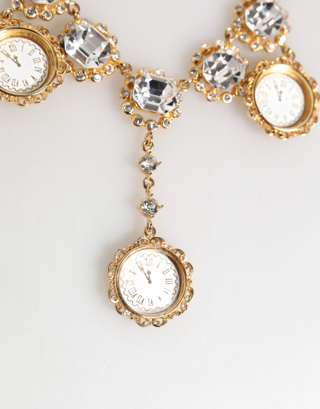 Dolce &amp; Gabbana Gold Crystal Clock Pendant Statement Jewelry Necklace by Dolce &amp; Gabbana outlet now on sale