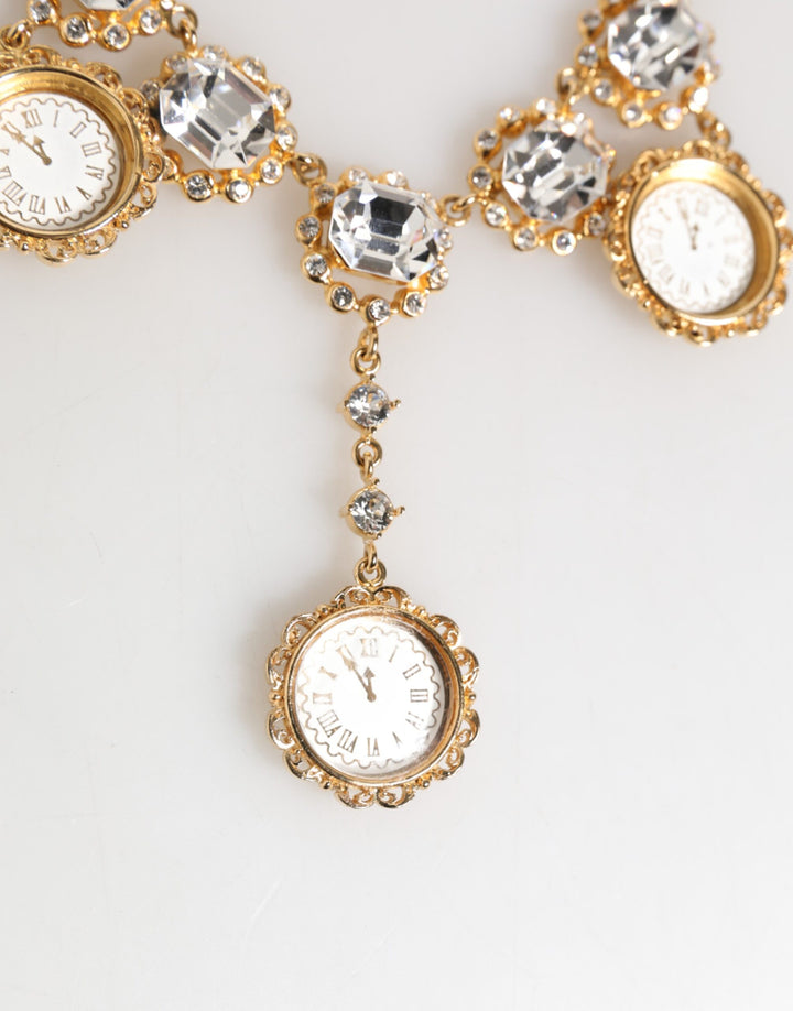Dolce &amp; Gabbana Gold Crystal Clock Pendant Statement Jewelry Necklace by Dolce &amp; Gabbana outlet now on sale