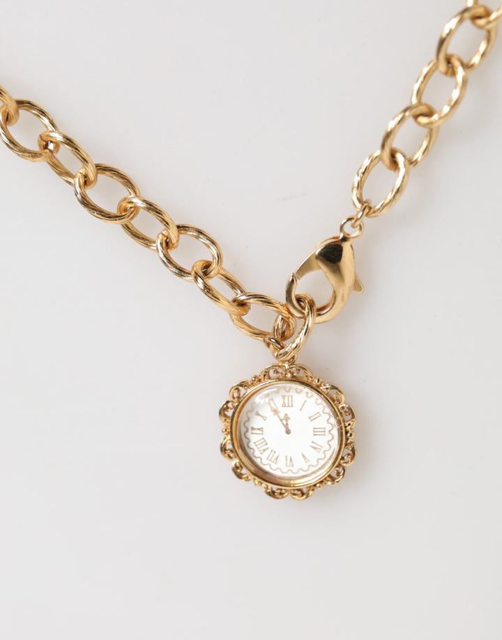 Dolce &amp; Gabbana Sample Sale Dolce &amp; Gabbana Gold Crystal Clock Pendant Statement Jewelry Necklace - | Designer outlet