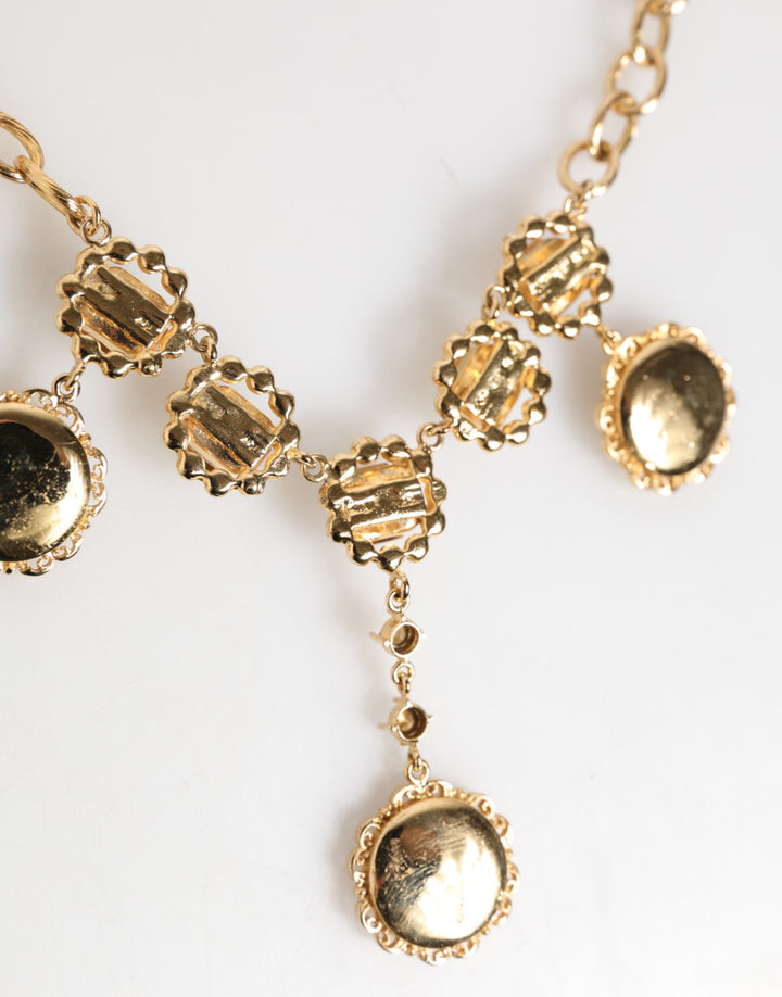 Dolce &amp; Gabbana Sample Sale Dolce &amp; Gabbana Gold Crystal Clock Pendant Statement Jewelry Necklace - | Designer outlet