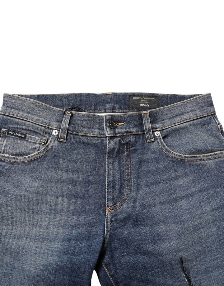 Dolce &amp; Gabbana Sample Sale Dolce &amp; Gabbana Blue Washed Cotton Skinny Men Denim Jeans - | Designer outlet