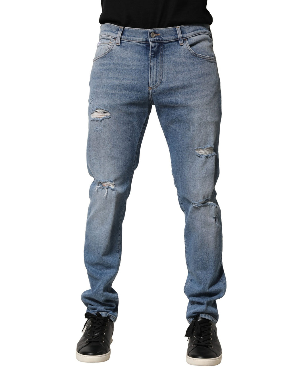 Dolce &amp; Gabbana Sample Sale Dolce &amp; Gabbana Blue Distressed Cotton Slim Men Denim Jeans - | Designer outlet