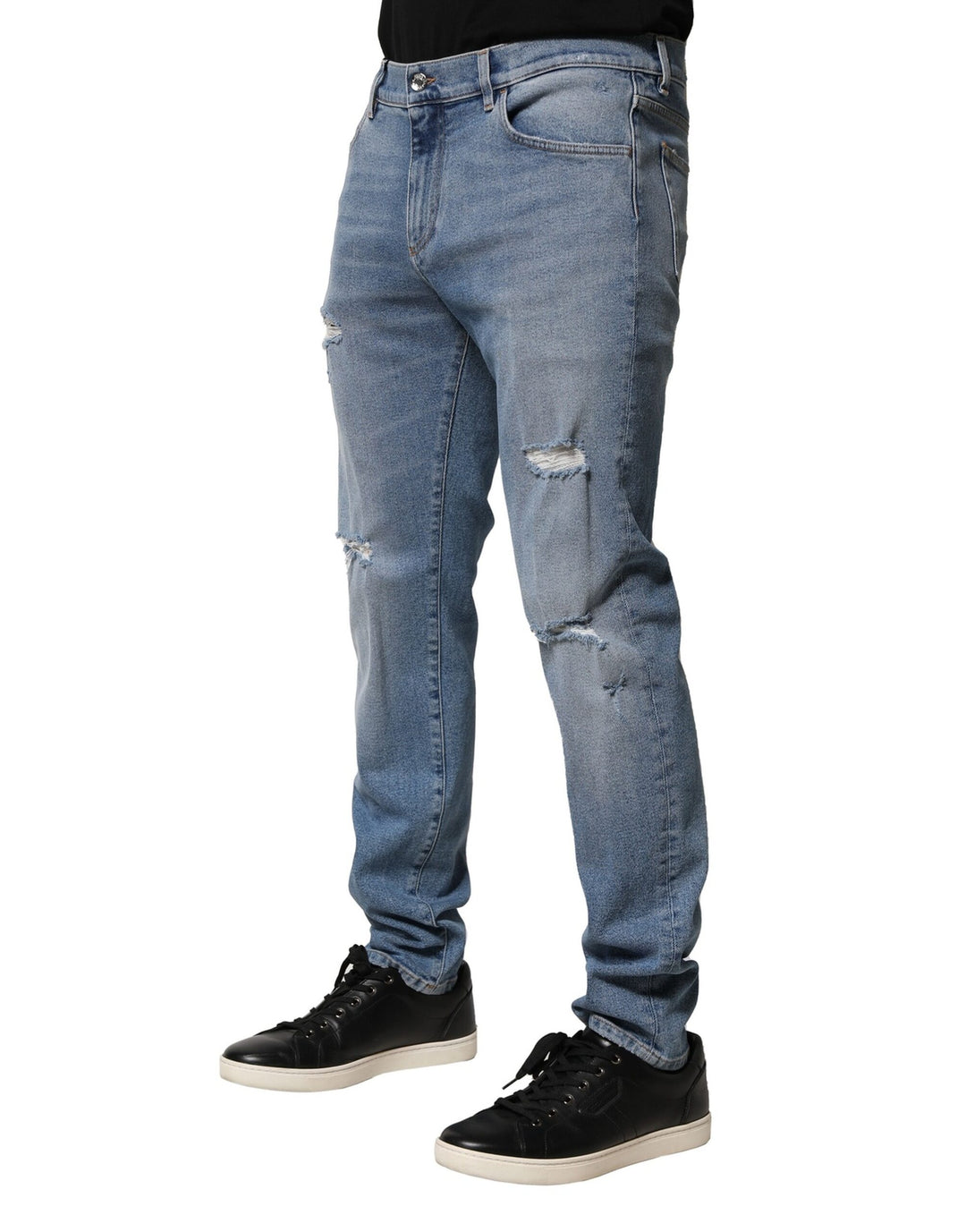 Dolce &amp; Gabbana Sample Sale Dolce &amp; Gabbana Blue Distressed Cotton Slim Men Denim Jeans - | Designer outlet
