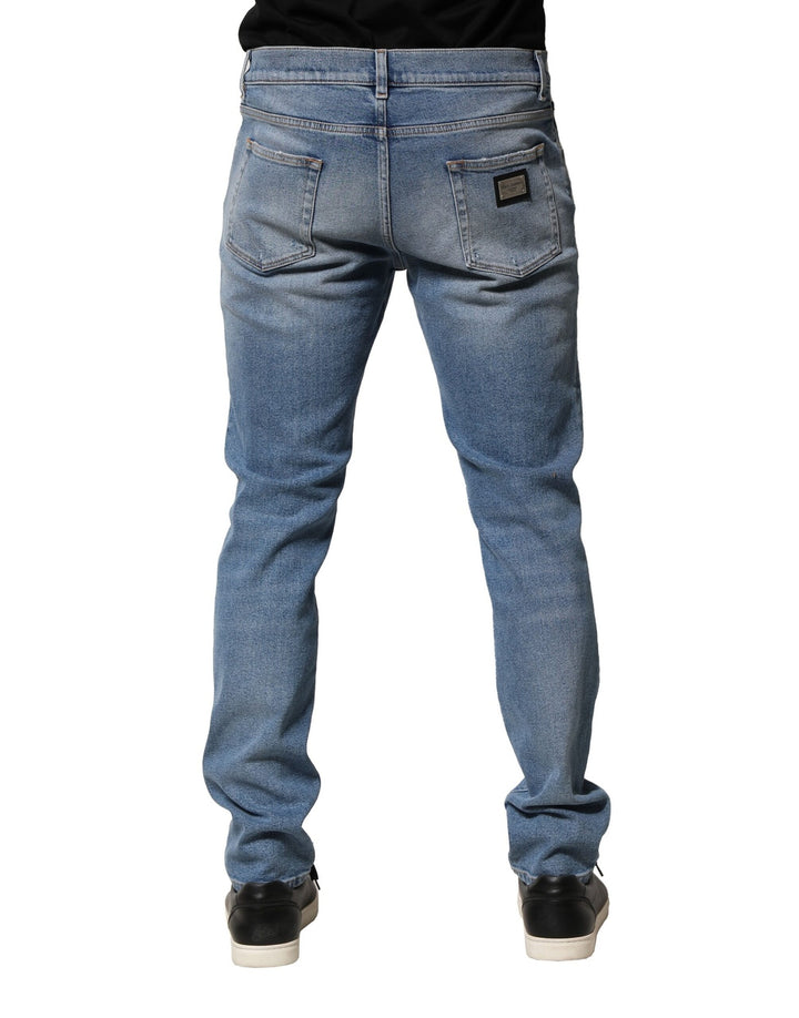 Dolce &amp; Gabbana Sample Sale Dolce &amp; Gabbana Blue Distressed Cotton Slim Men Denim Jeans - | Designer outlet