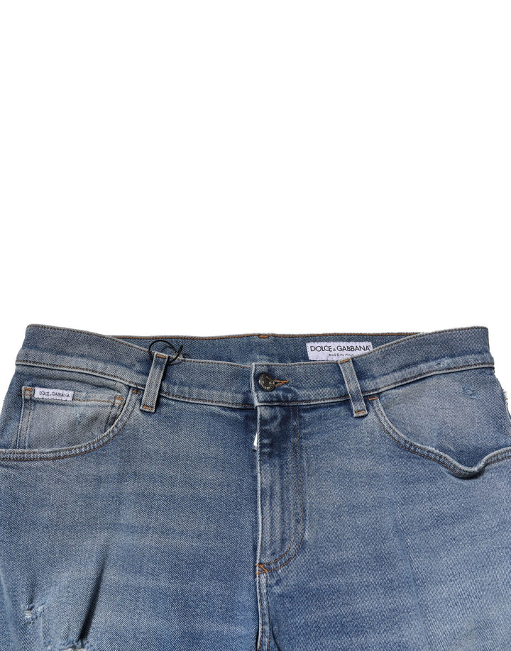 Dolce &amp; Gabbana Sample Sale Dolce &amp; Gabbana Blue Distressed Cotton Slim Men Denim Jeans - | Designer outlet