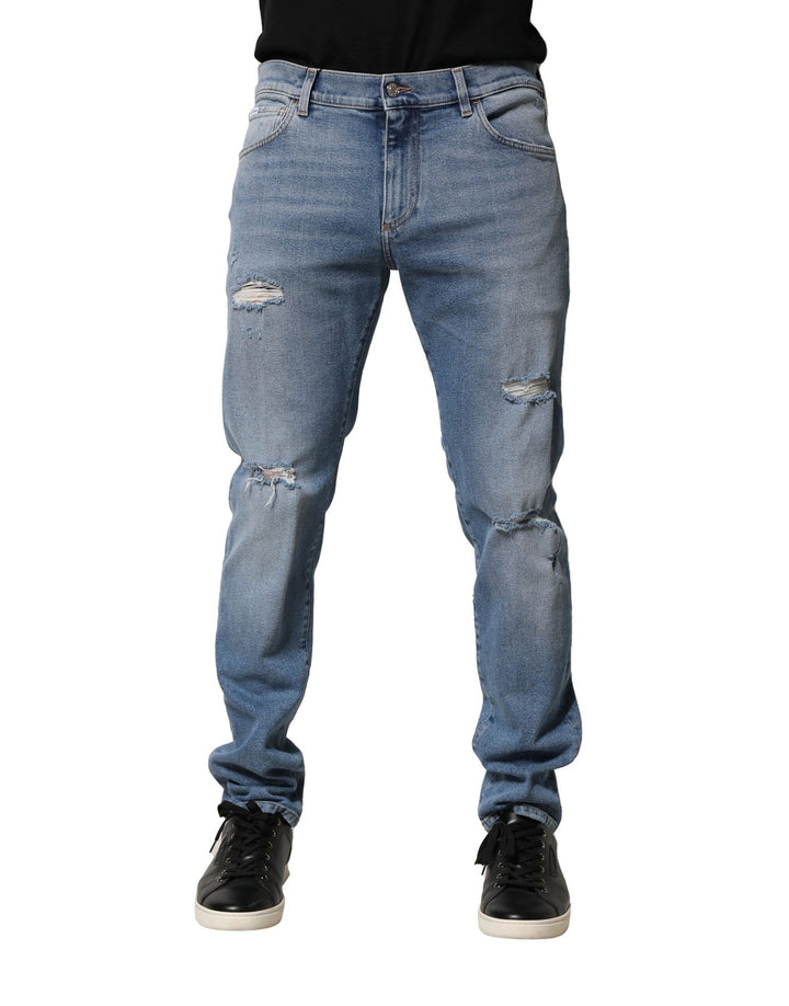 Dolce &amp; Gabbana Sample Sale Dolce &amp; Gabbana Blue Distressed Cotton Slim Men Denim Jeans - | Designer outlet
