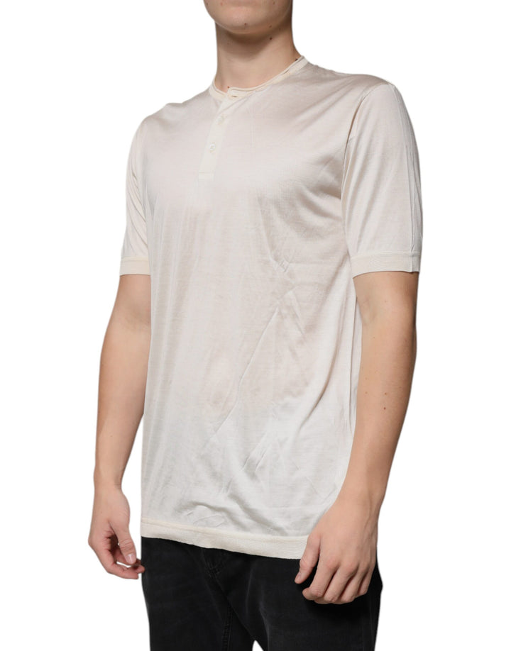 Dolce &amp; Gabbana Sample Sale Dolce &amp; Gabbana Off White Silk Henley Short Sleeves T-Shirt - | Designer outlet