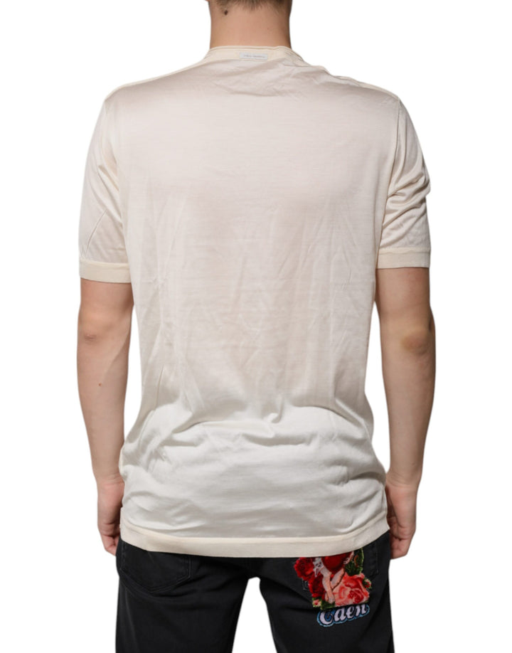 Dolce &amp; Gabbana Sample Sale Dolce &amp; Gabbana Off White Silk Henley Short Sleeves T-Shirt - | Designer outlet