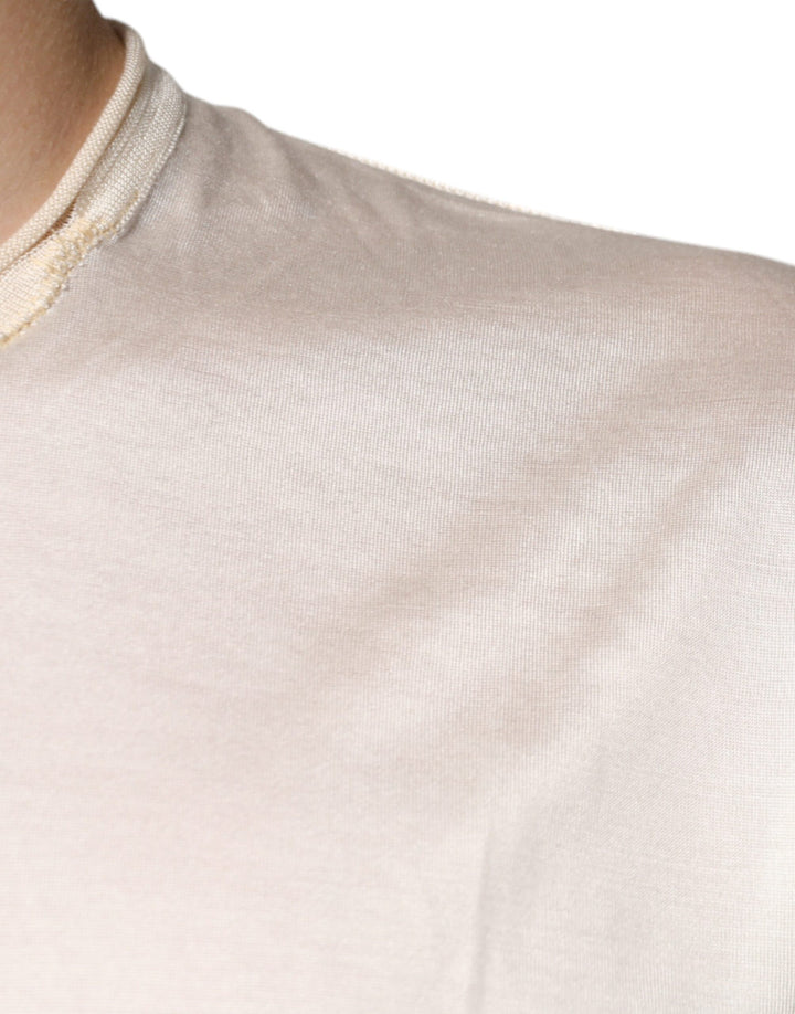 Dolce &amp; Gabbana Sample Sale Dolce &amp; Gabbana Off White Silk Henley Short Sleeves T-Shirt - | Designer outlet